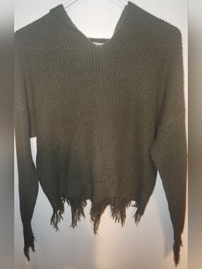 Olive Green Women’s Knit Hoodie Sweater